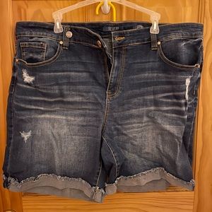 Revery distressed mid rise bermuda shorts